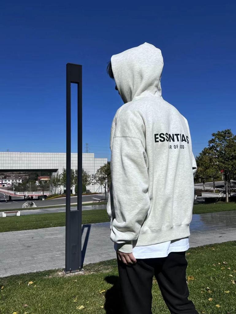 22SS Hooded Sweatshirt with Front and Back Flocking - ESSENTIALS Trendy American Streetwear, Cross-Border Hoodie with Double Stitching.