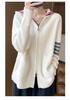 Women's Striped Color Block Hooded Cashmere Cardigan - Autumn/Winter Loose Casual 100% Pure Wool Jacket