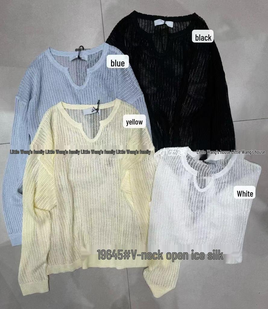 Xiao Wang's Summer Loose V-Neck Plus Size Knitted Sunscreen Top