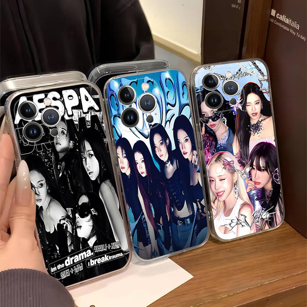 KPOP A-aespa For IPhone 11 12 13 14 15 16 17 Pro Max Plus Air Transparent Clear Shockproof Case