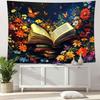 Enchanted Book Tapestry, Calming Wall Art with Open Book, Colorful Flowers & Butterflies, Ideal for Home & Reading Nook