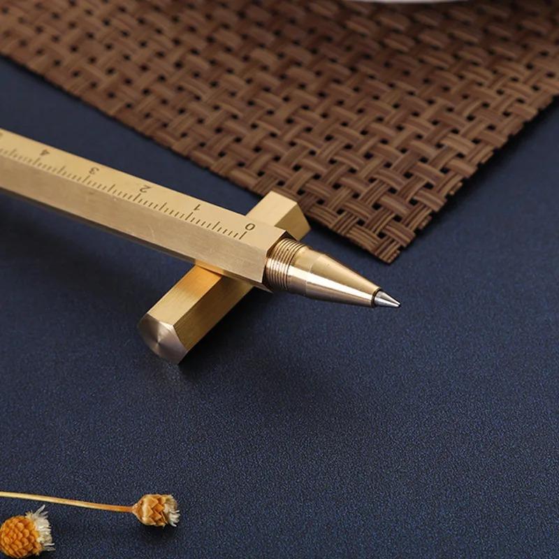Шестигранная Латунная Ручка для Подписи Ручка с Драгоценной Бусиной Шестигранная Чистая Медь Золото Винтажный Металл Нейтральная Ручка Деловая Подарочная Ручка фиолетовый
