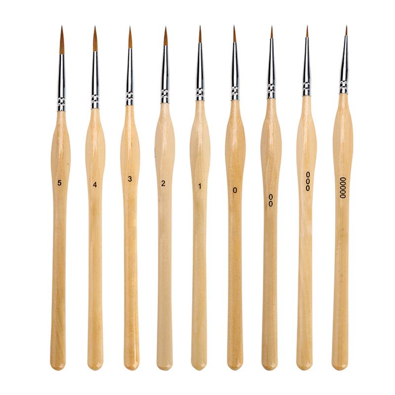 Wolf Hair Fine Line Brush - Black Triangular Birch Handle for Nail Art and Watercolor Detailing