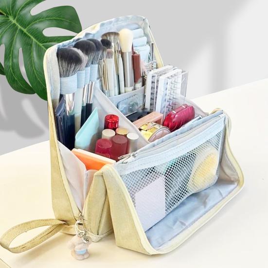 Multi-purpose Standing Makeup Bag Waterproof Oxford Cloth Makeup Organizer with Compartments Large Capacity Vertical Stationery Organizer