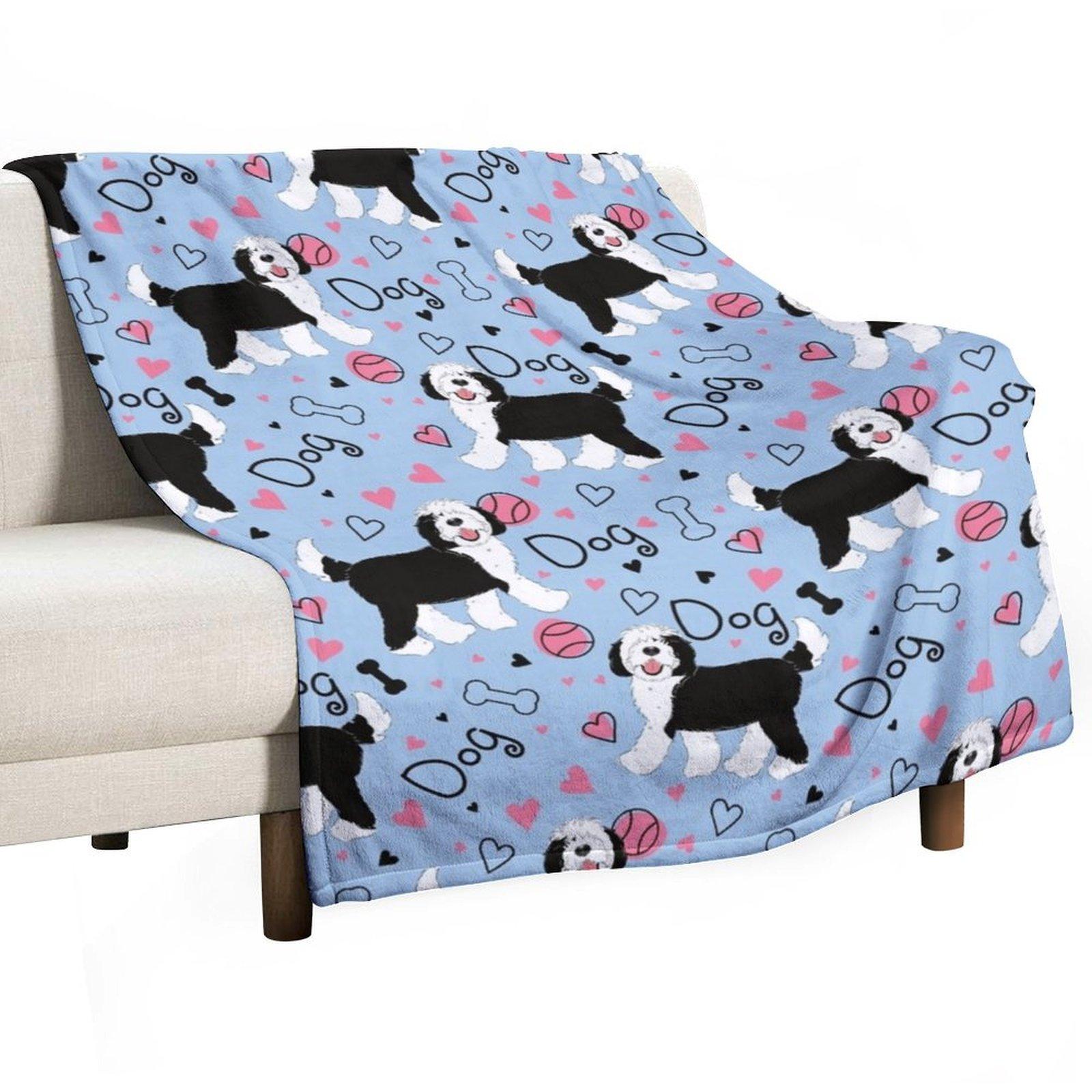 

Cute Black and White Sheepadoodle Puppy Throw Blanket Plaid Sofa Comforter Designers Blankets 30x40in