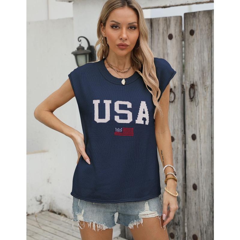 Women's Autumn and Winter Round Neck Sleeveless Jacquard Embroidered Top Sweater