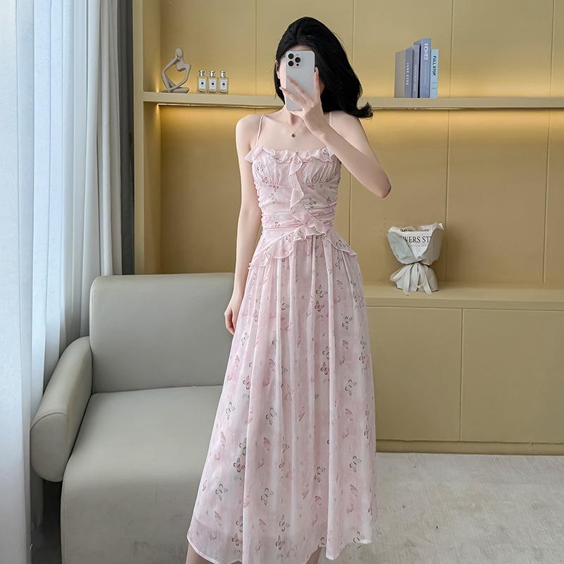 

Летнее платье-майка с цветочным принтом и оборками – Приталенный силуэт L