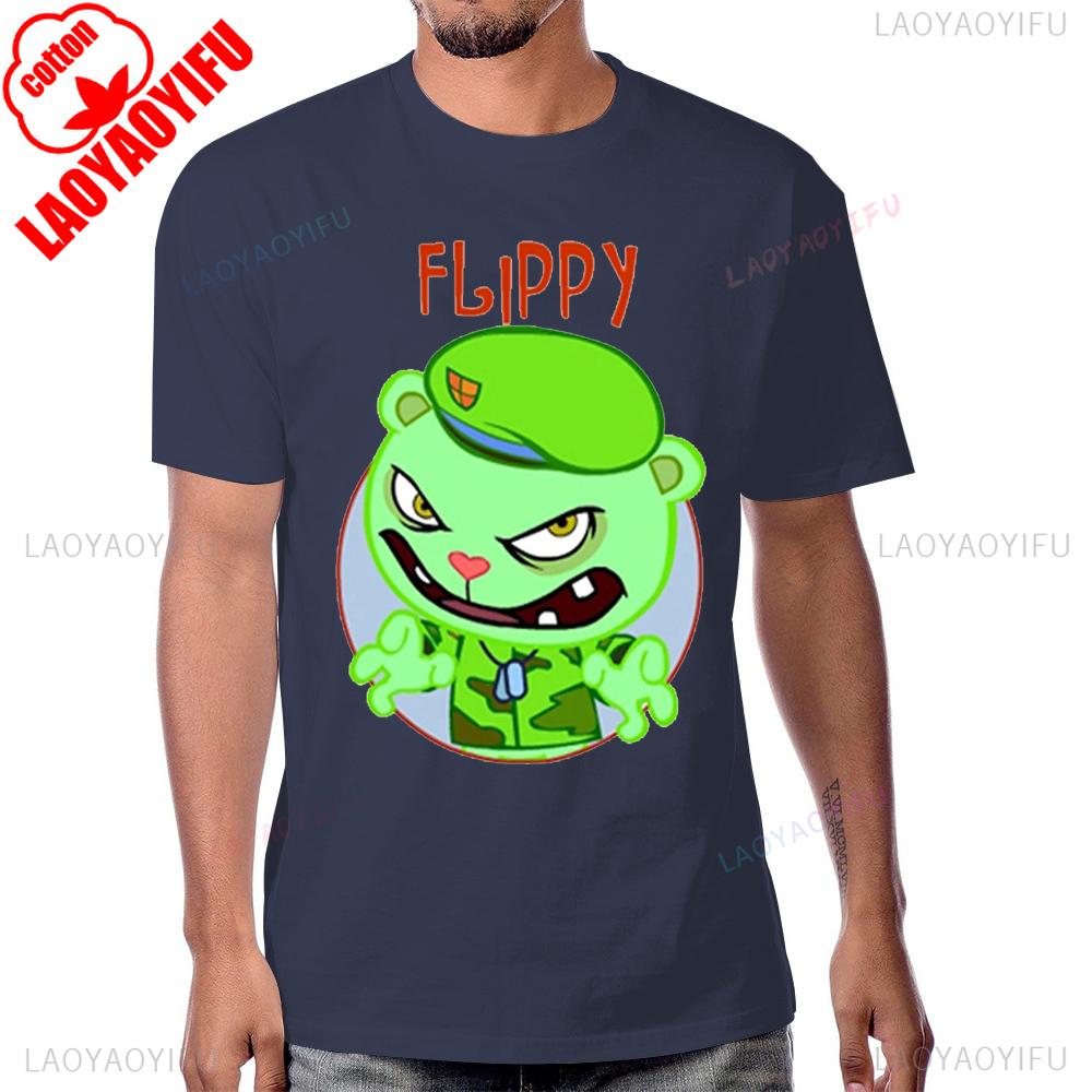 Happy Tree Friends Anime Printed Tshirt Vintage Cartoon 90s Short Sleeve Summer Style Man Tshirt Black Humor Graphic Cotton Tee