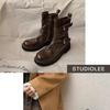 Washed Horse Leather Vintage Maillard Leather Knight Boots Platform Martin Boots Women's Thick Heel Short Boots