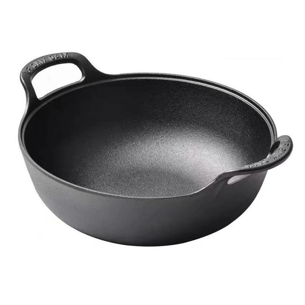 Wok in ghisa per brasatura e cottura a vapore Padella piatta antiaderente Pentola antiaderente