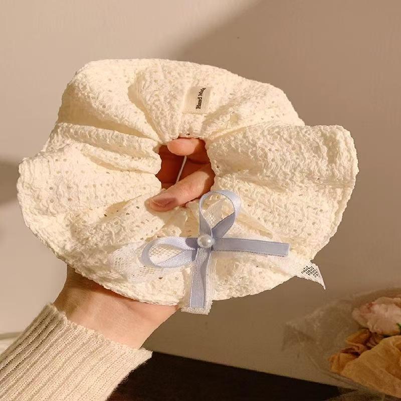 French Cherry Heart Hair Tie - Elegant Large Square Ponytail Holder