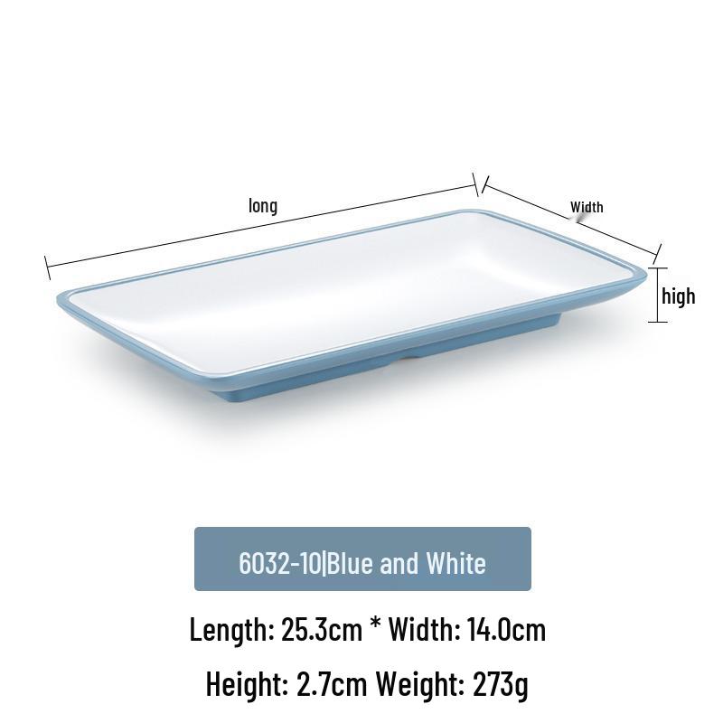 Melamine Rectangular Imitation Porcelain Plate for Hot Pot, Sushi, BBQ & Hotel Tableware.
