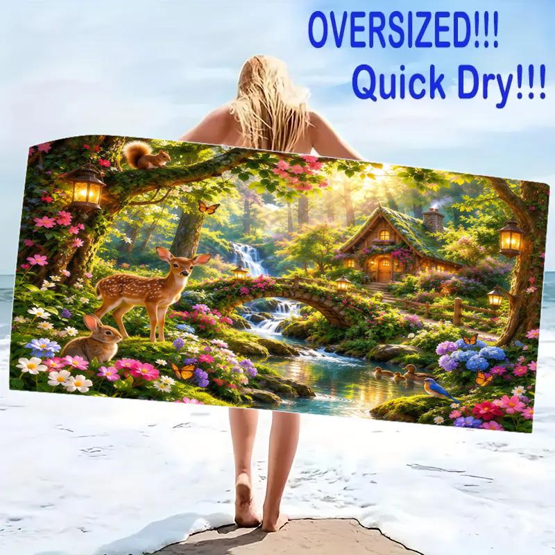 Fairyland Wonderland Print Beach Towel, Large Soft Quick Dry Towel for Beach Camping Swimming