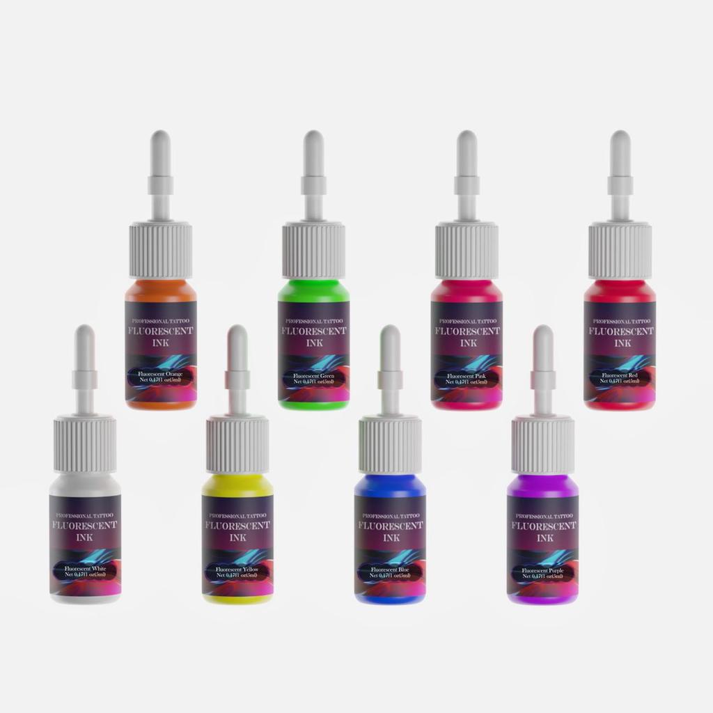 Inchiostro Fluorescente per Tatuaggi DM 5ml: Set di Pratica Luminoso a 8 Colori