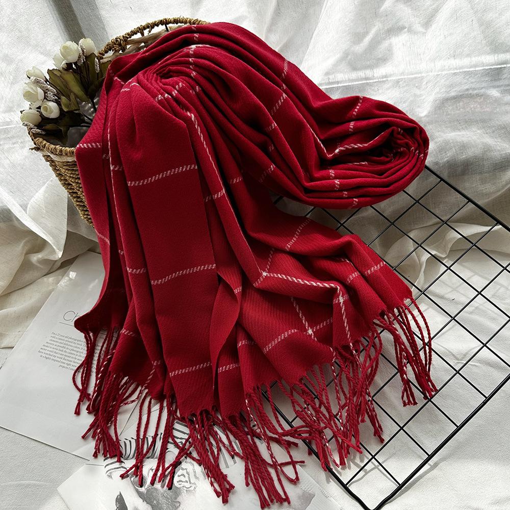 

Scarf autumn and winter imitation cashmere scarf women s simple thickened warm plaid scarf versatile shawl