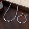 New Light Luxury Freshwater Pearl Crystal Broken Silver Bracelet Necklace Fashion High Sense Niche Neck Chain Collarbone Chain Set