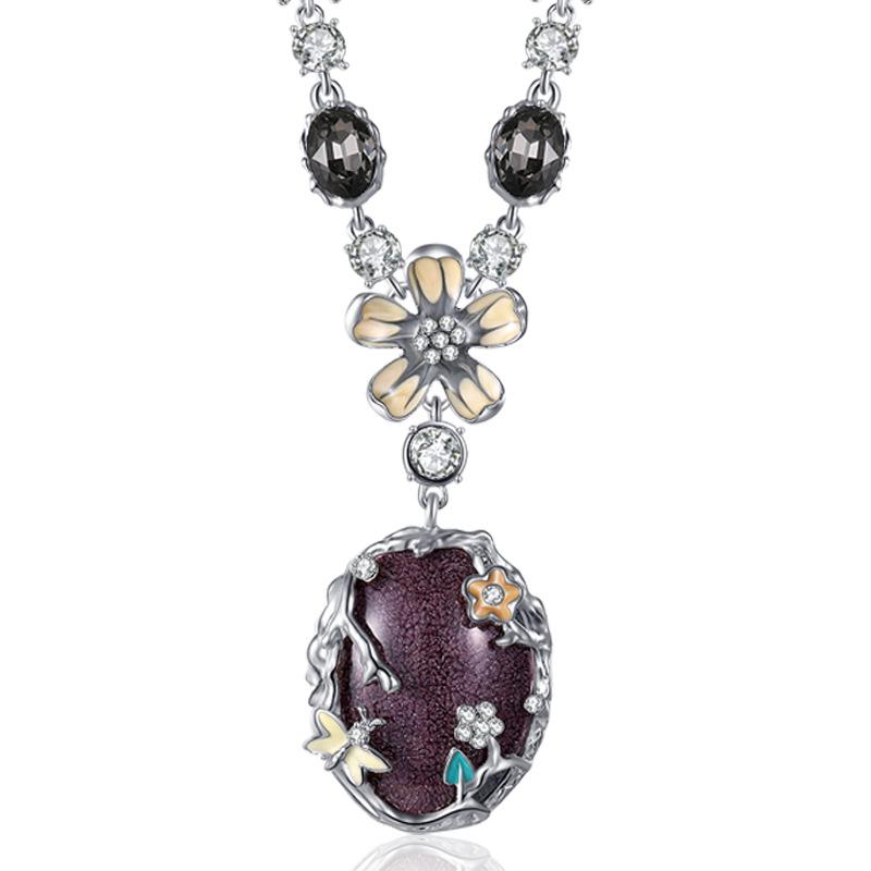 Japanese Fresh Women's Long Decorative Dress with Versatile Accessories Pendant Flower Zircon Pendant Necklace