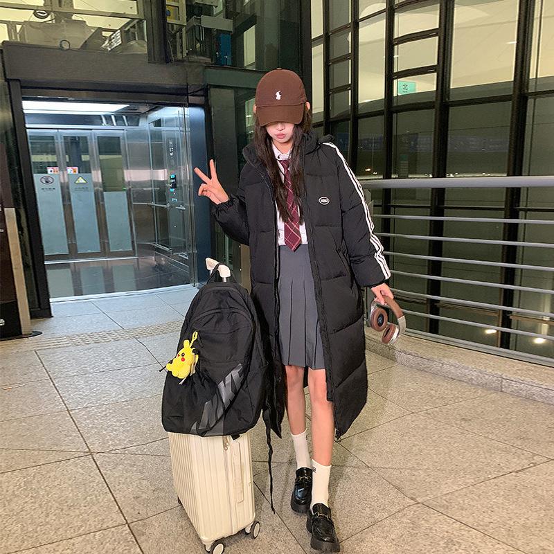 

Черное Свободное Пуховое Хлопковое Пальто для Женщин Длинное Ниже Колена Корейская Версия Утолщенное Зимнее Новое Хлопковое Пальто XL чёрный