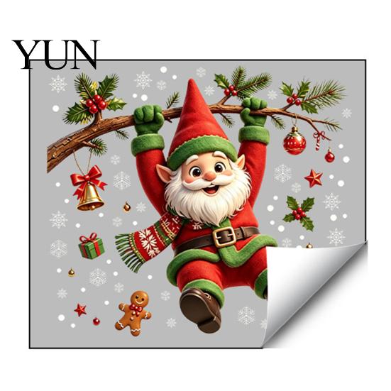 Holiday Window Decorations Cute Gnome Christmas Static Cling, Removable Decal with Holly Bell Glass Door Gingerbread Snowflake, Decor for Home Living
