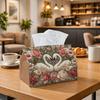1pc Aesthetic Swan Couple Tissue Box with White Bird Rose Floral Romantic-Fabric Napkin Storage Organizer for Kitchen,Car,Elegant Decorative Box,Purpo