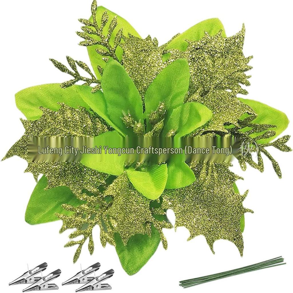 14CM Gold Glitter Christmas Flower Decoration Garland for Trees