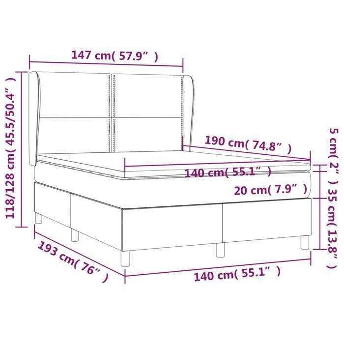 3127879 vidaXL Lit à sommier tapissier avec matelas Noir 140x190 cm Tissu