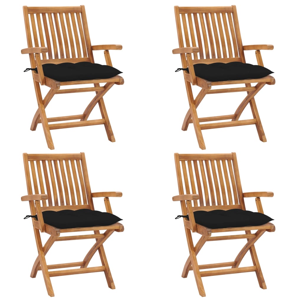 Foldable Garden Chairs with Cushions 4 pcs Solid Teak Wood