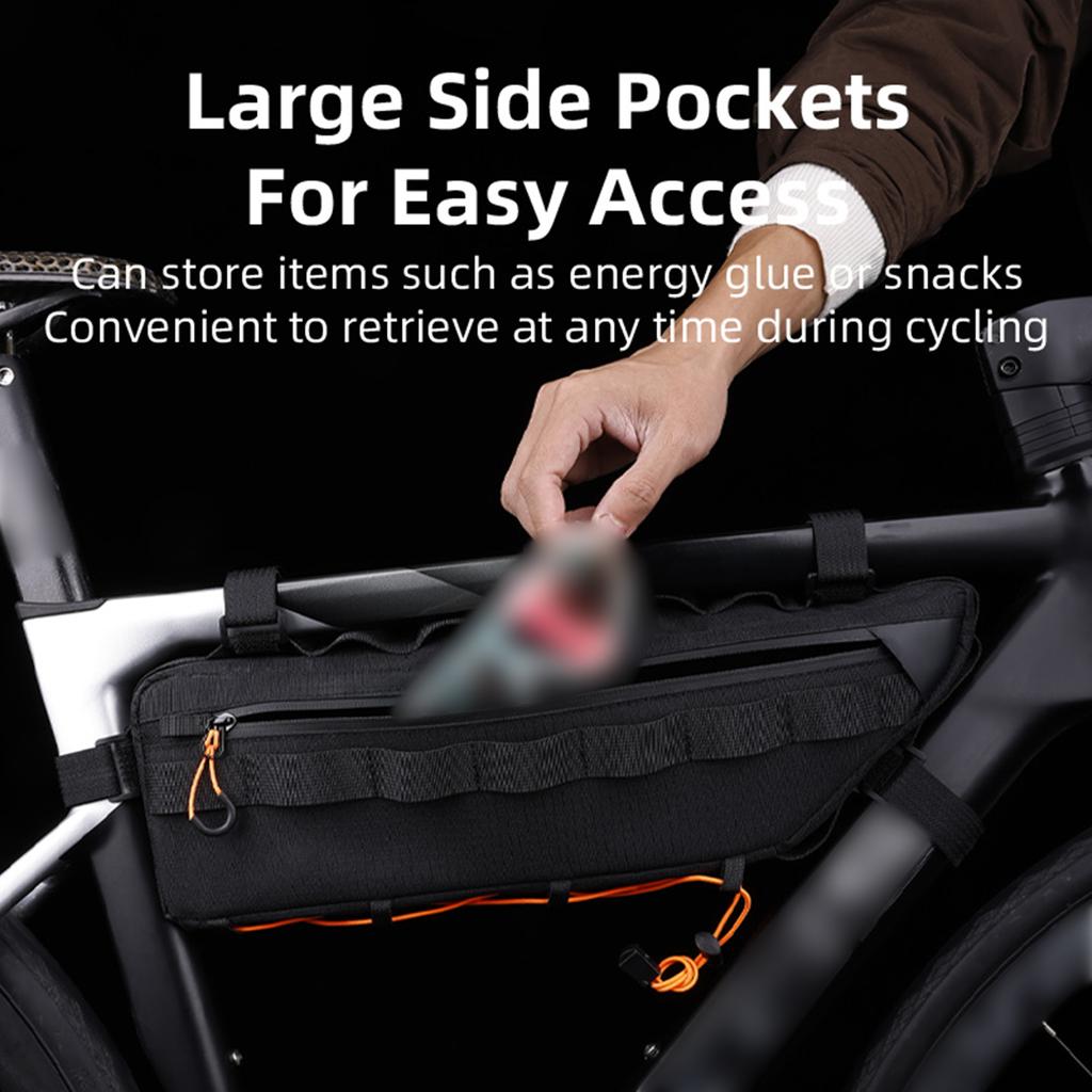 Borsa per Tubo Orizzontale Bici Borsa per Telaio Mountain Bike 2,6L Grande Capacità Impermeabile Tasca Laterale per Snack Accesso Facile Ciclismo