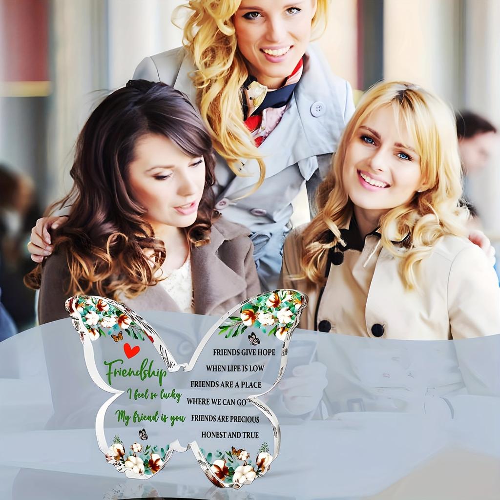 Prezent na Przyjaźń dla Kobiet, Akcenty Motyli i Kwiatowe, Prezent Urodzinowy dla Najlepszej Przyjaciółki, Przyjaciółka Koleżanka, Tabliczka Przyjaźni Duszy Siostry, Akrylowa Woc