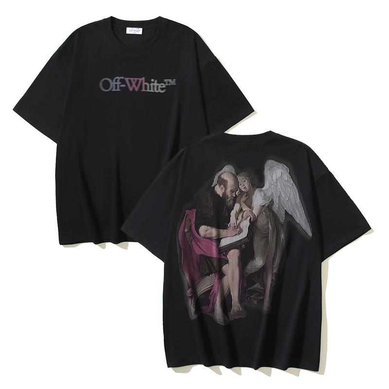 

1147 Off-White 2025 Summer New Phantom Logo Crack Angel Printed Short Sleeved Men s and Women s T-shirts XL чорний