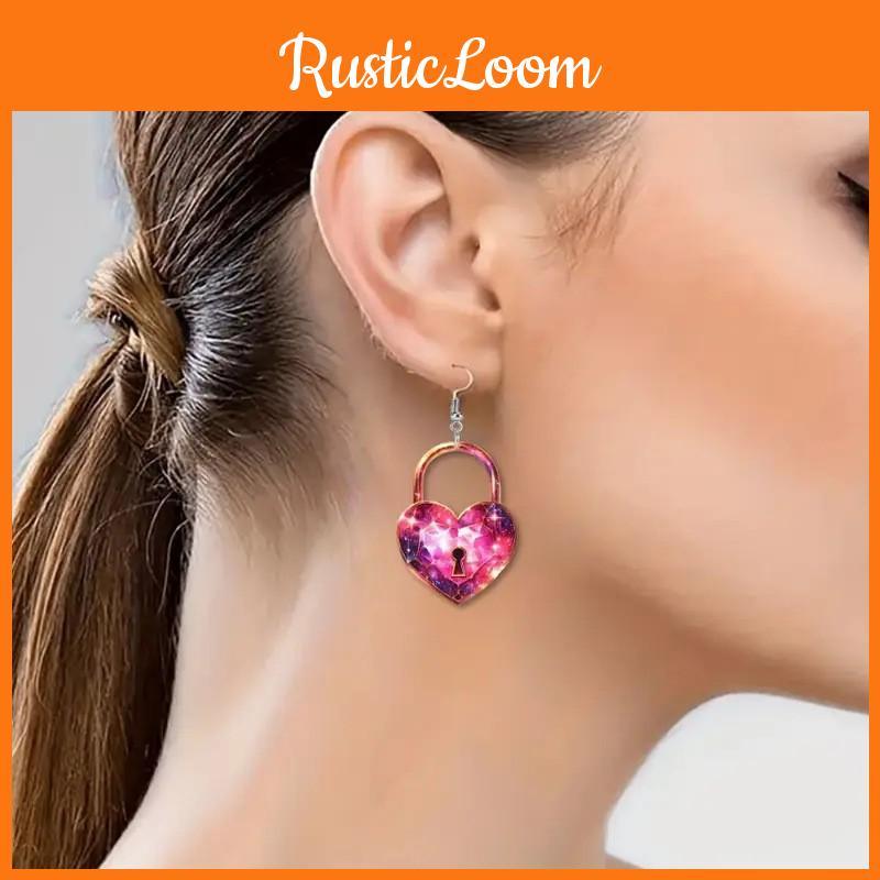 Sweet Heart Shaped Lock And Key Design Acrylic Women Pink Earrings Jewelry For All Genders