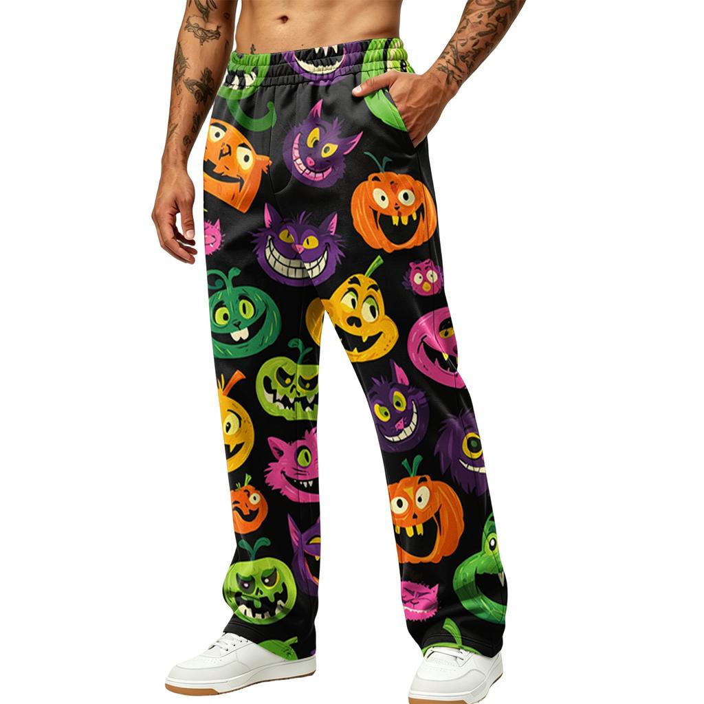 Men's Loose Wide Leg Jogger Pants with Pockets, Hunting Casual Pants Halloween Print