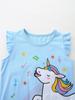 Girls' Unicorn Print Shorts & Top Set - European/American Style, Cute Summer Outfit