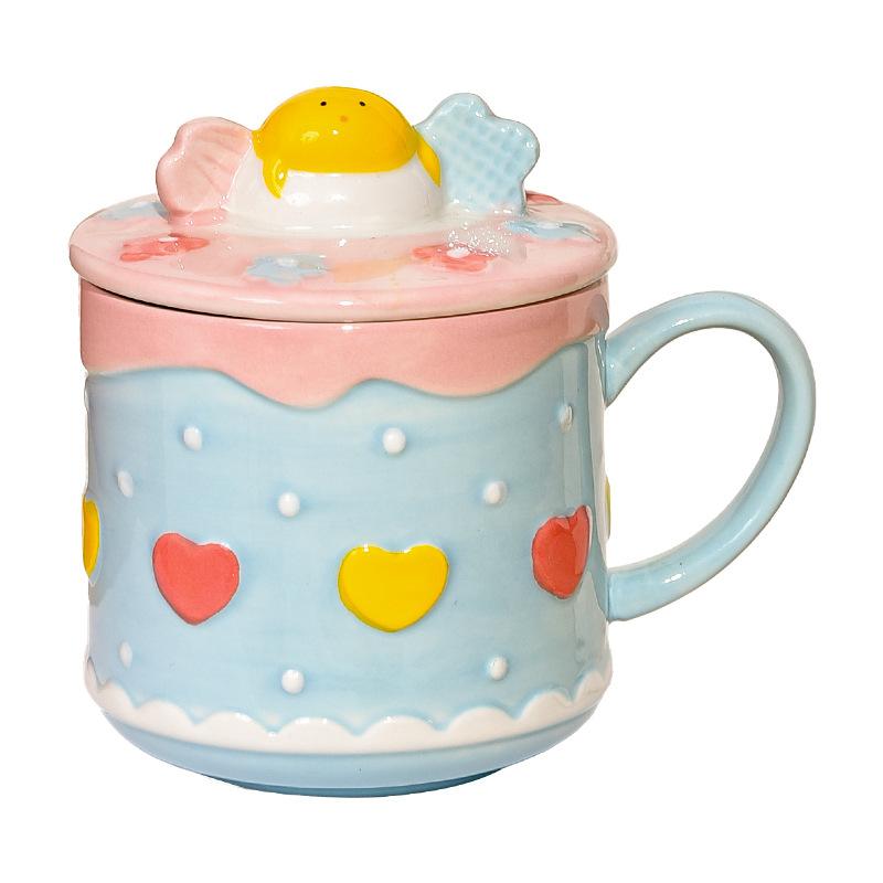 Cream Cake Mug Ceramic Water Cup with Lid Cup Cute Cartoon Girl Good-looking Bestie Birthday Gift