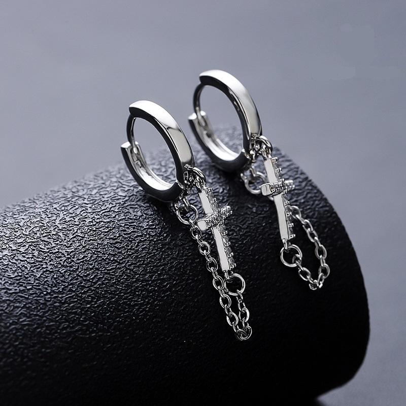 And Versatile Tassels Diamond-encrusted Cross Earrings with for Both Men Hip-hop Style Exude a High-end and Women A Pair of  Jewelry