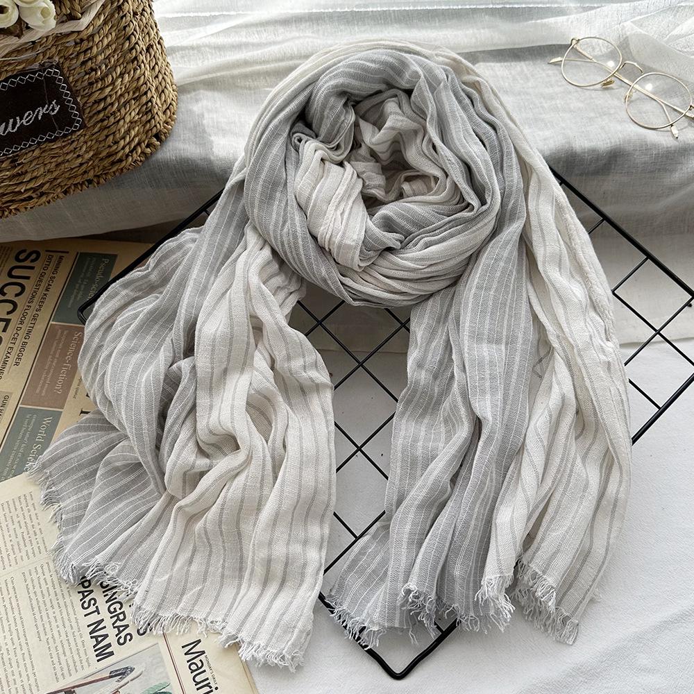 Japanese & Korean Style Autumn/Winter Unisex Striped Scarf In Cotton, Linen & Silk