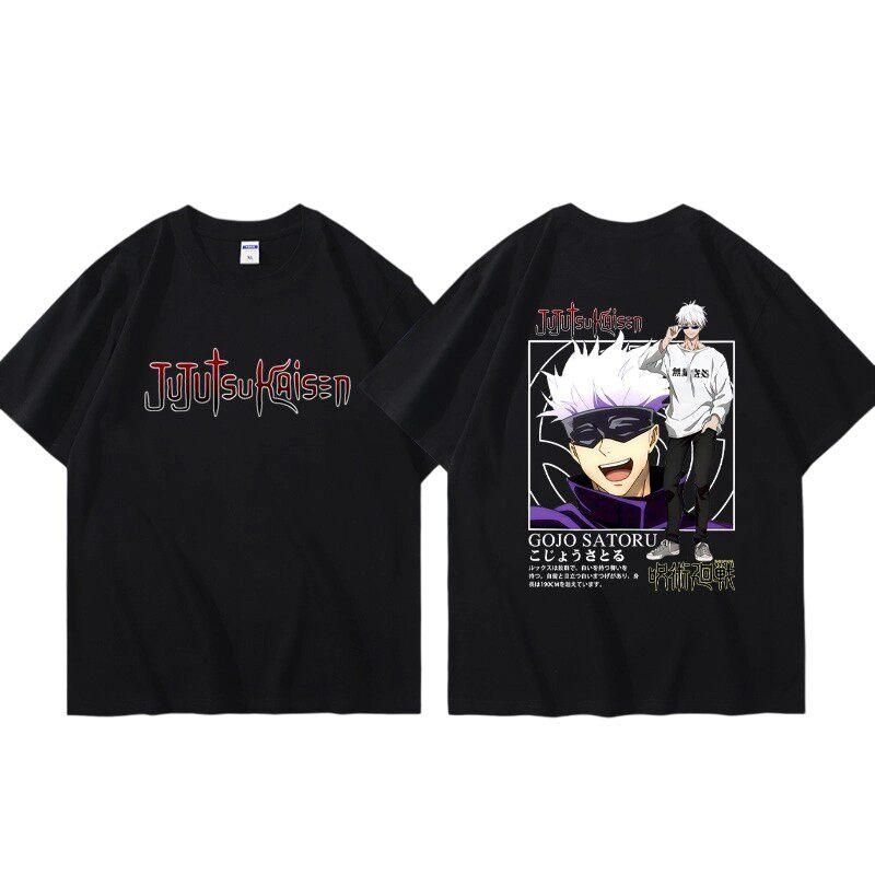 Jujutsu Battle Anime Peripheral Gojo Wu Pure Cotton Cartoon Printed Unisexs and Unisexs Clothing Summer New Short Sleeves