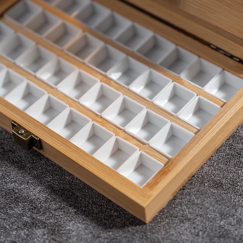 24/36/42/48 Grids Portable Bamboo Wood Square Nail Polish Palette Case Nail Art Painting Storage Box Empty Diy Nail Polish Glue