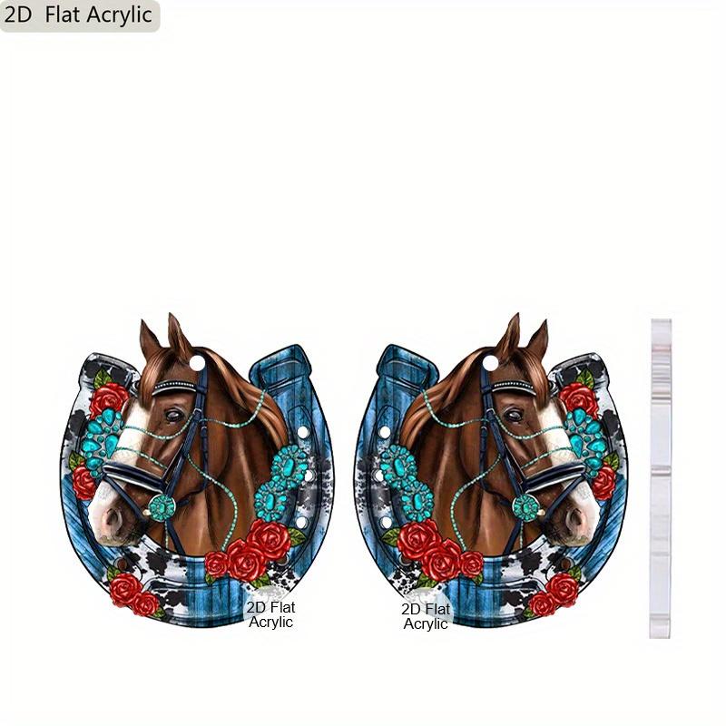 2D Flat Flower Horse Head Pattern Ear Jewelry Dangle Earring Daily Outfits Party Accessories Perfect Gift for Family/ Friends