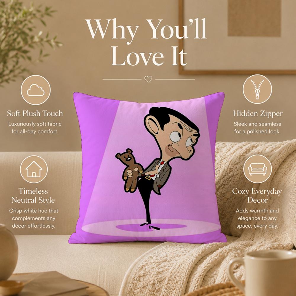 Cartoon M-Mr. BeanS Cushion Cover Double-Sided Printed Pillow Cover Hypoallergenic Dust-Mite Proof