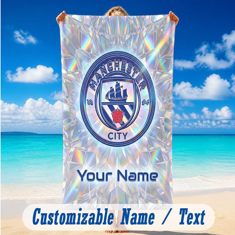 Beach Towel Custom Name Text, Quick Dry Large Towel For Beach HomeManchester City