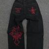 Y2K Jeans Pánské Hip Hop Retro Lebka Výšivka Seprané Baggy Denim Kalhoty Nové Rovné Ležérní Volné Široké nohavice Streetwear