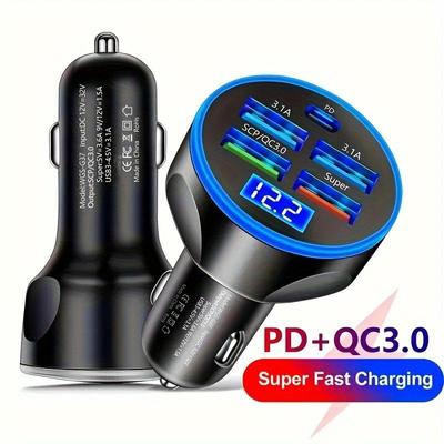 5-Port Schnell-Autoladegerät, 150W Multi-USB-Ladegerät mit PD-Anschluss, QC3.0