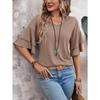 Summer New Solid Color V-neck Double-layer Sleeve Loose T-shirt Short-sleeved Women