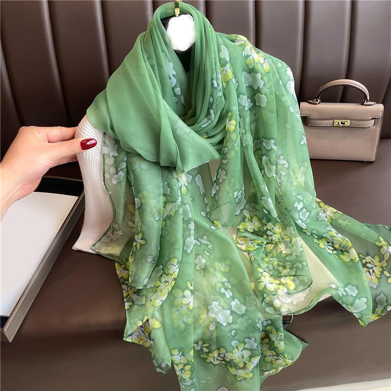Floral Temperament Simulation Silk Large Shawl Commuting Sunscreen Light Luxury Silk Scarf Yourou Yarn Scarf Women's Large Size Fashion