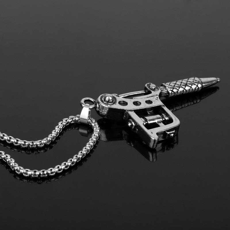Tattoo Machine Shape Geometric Pendant Necklace With Alloy Charm For Travel Gifts