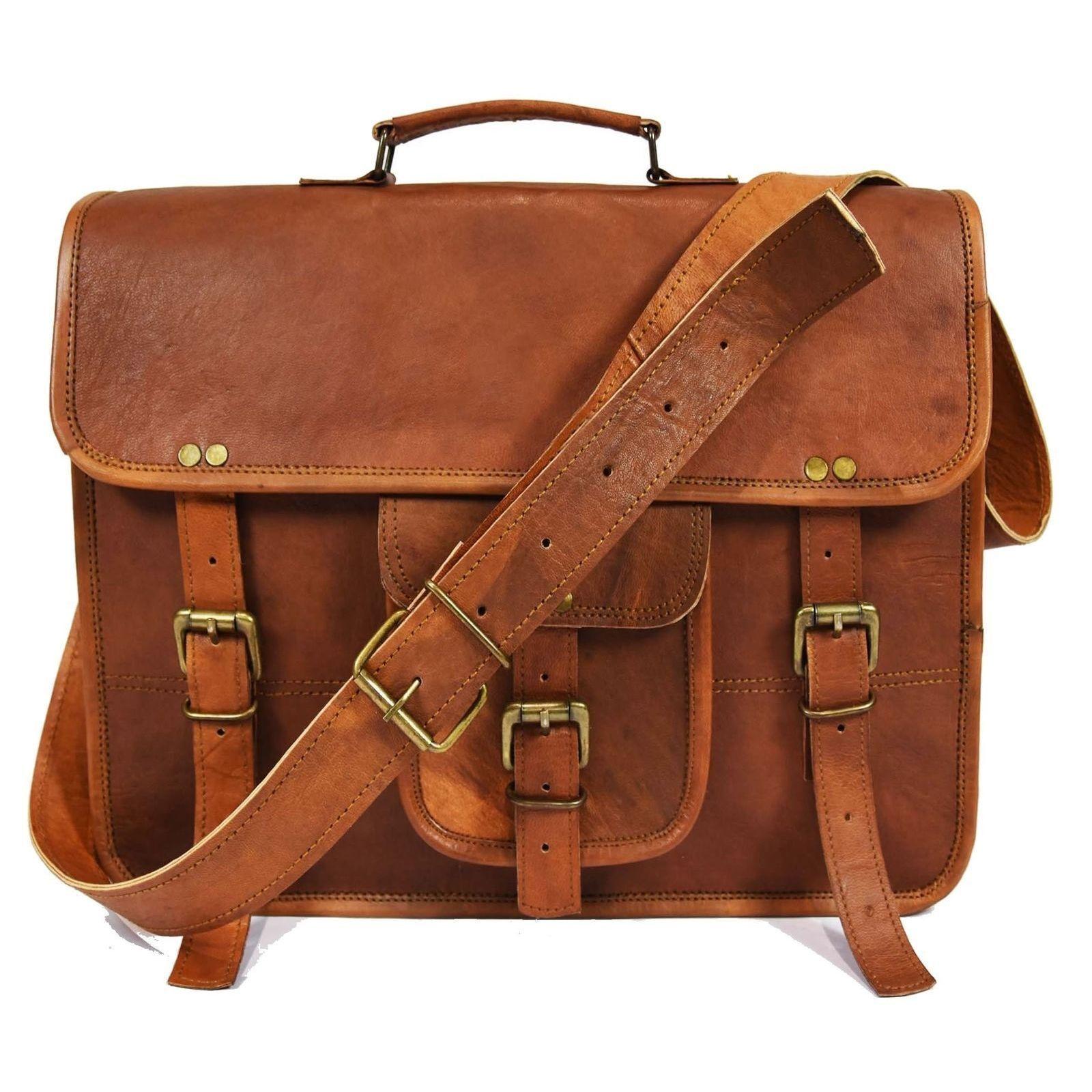 Мужская офисная сумка-мессенджер для ноутбука из козьей кожи через плечо портфель ручной — фото 3