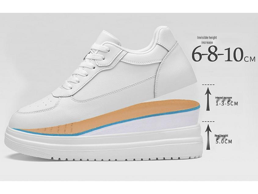 Men's Breathable Skate Sneakers - 10cm Invisible Lift, Thick Sole, White Casual Shoes