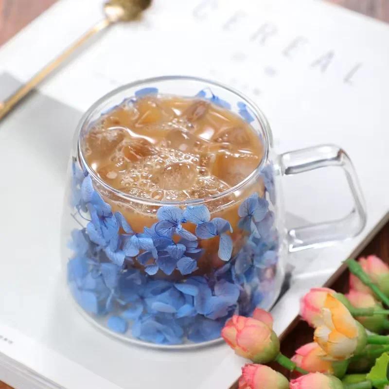 200ml Double Wall Glass Cup Transparent Dry Flowers Coffee Mug Heat Insulation Juice Milk Cup with Handle for Office Home Drink