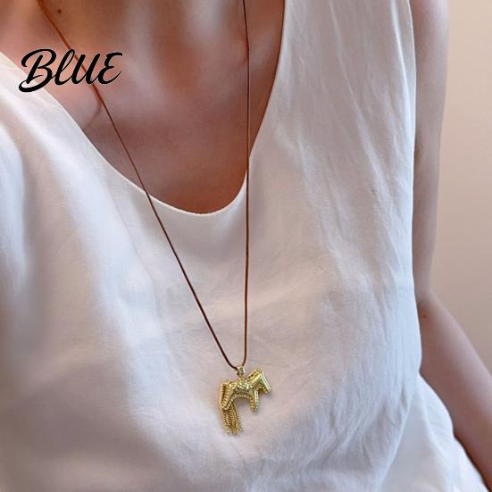 Horse Pendant with Tassel Tail Necklace Alloy Charm Mane Casual